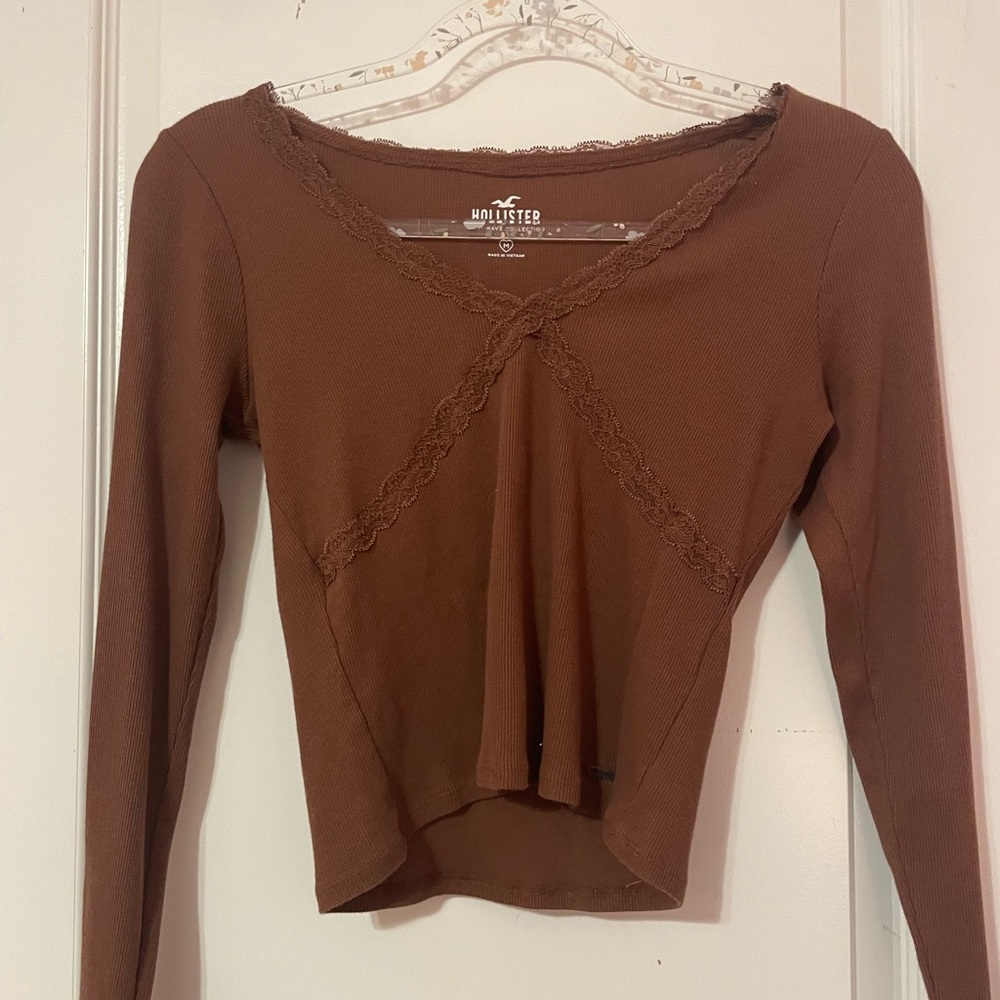 Lace Trimmed Brown Long Sleeve